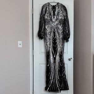 Elegant Black and Silver Sequin Gown